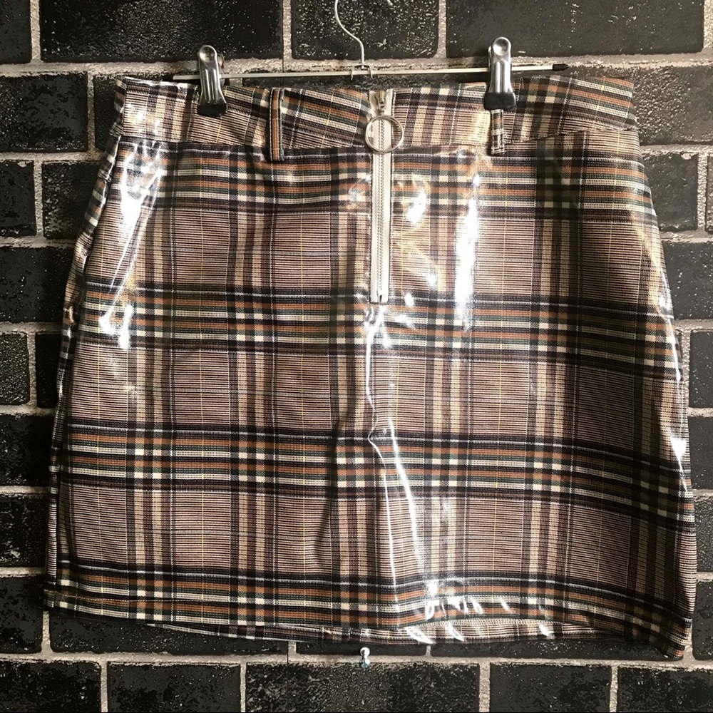 Vinyl Coated Plaid Mini Skirt